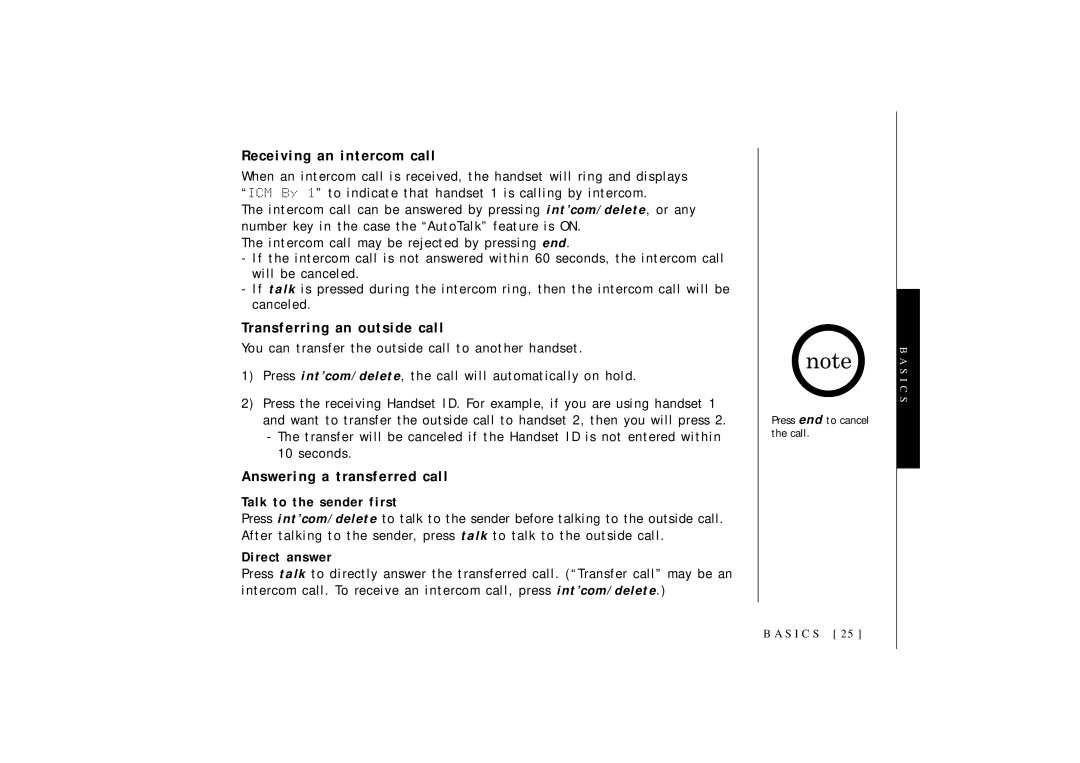 Uniden OCT4960-2 Receiving an intercom call, Transferring an outside call, Answering a transferred call, Direct answer 