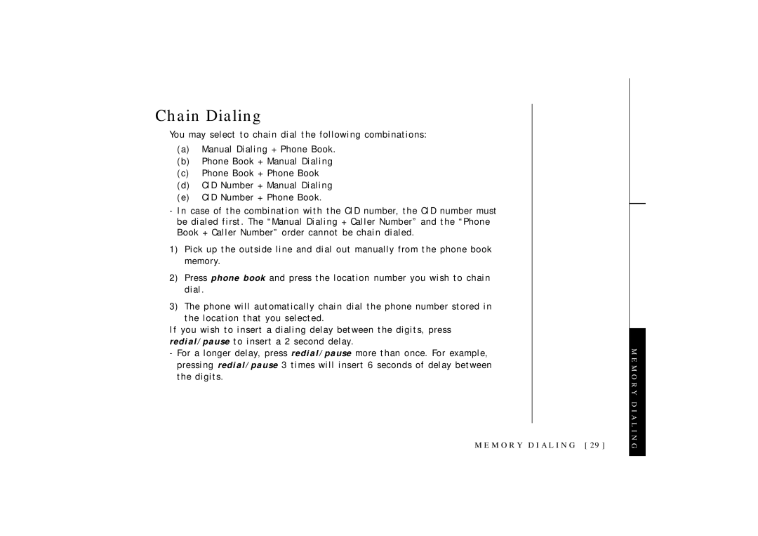 Uniden OCT4960-2 manual Chain Dialing 