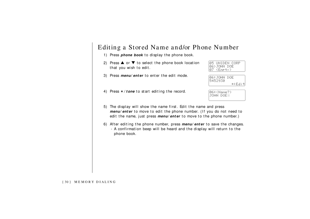 Uniden OCT4960-2 manual Editing a Stored Name and/or Phone Number 