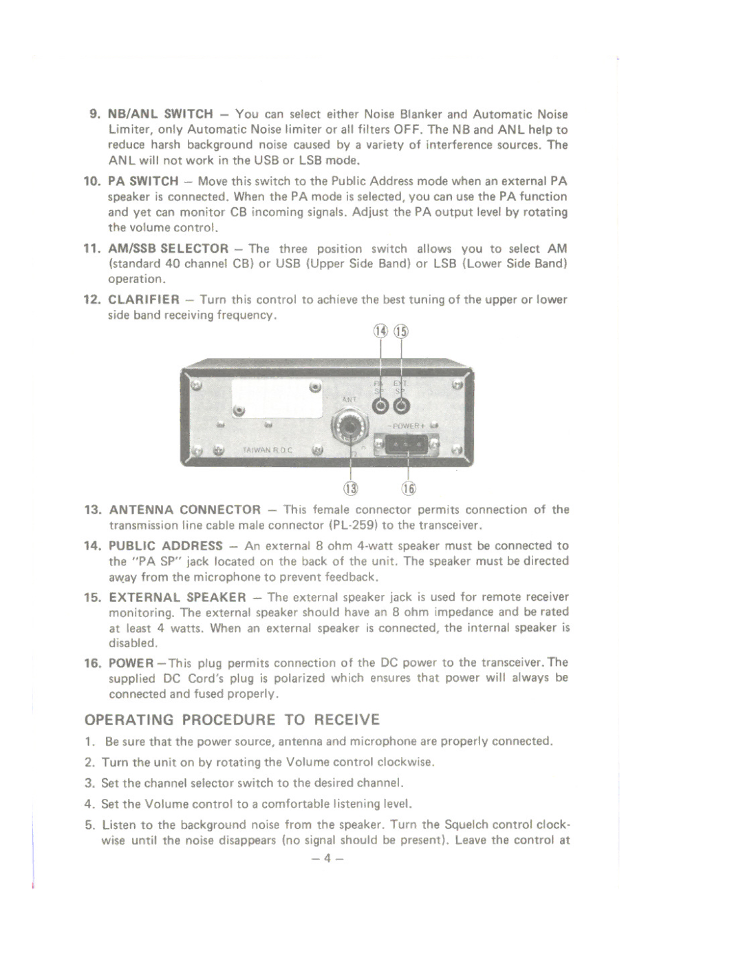 Uniden PC122AM/SSB owner manual @ @, Operating Procedure to Receive 