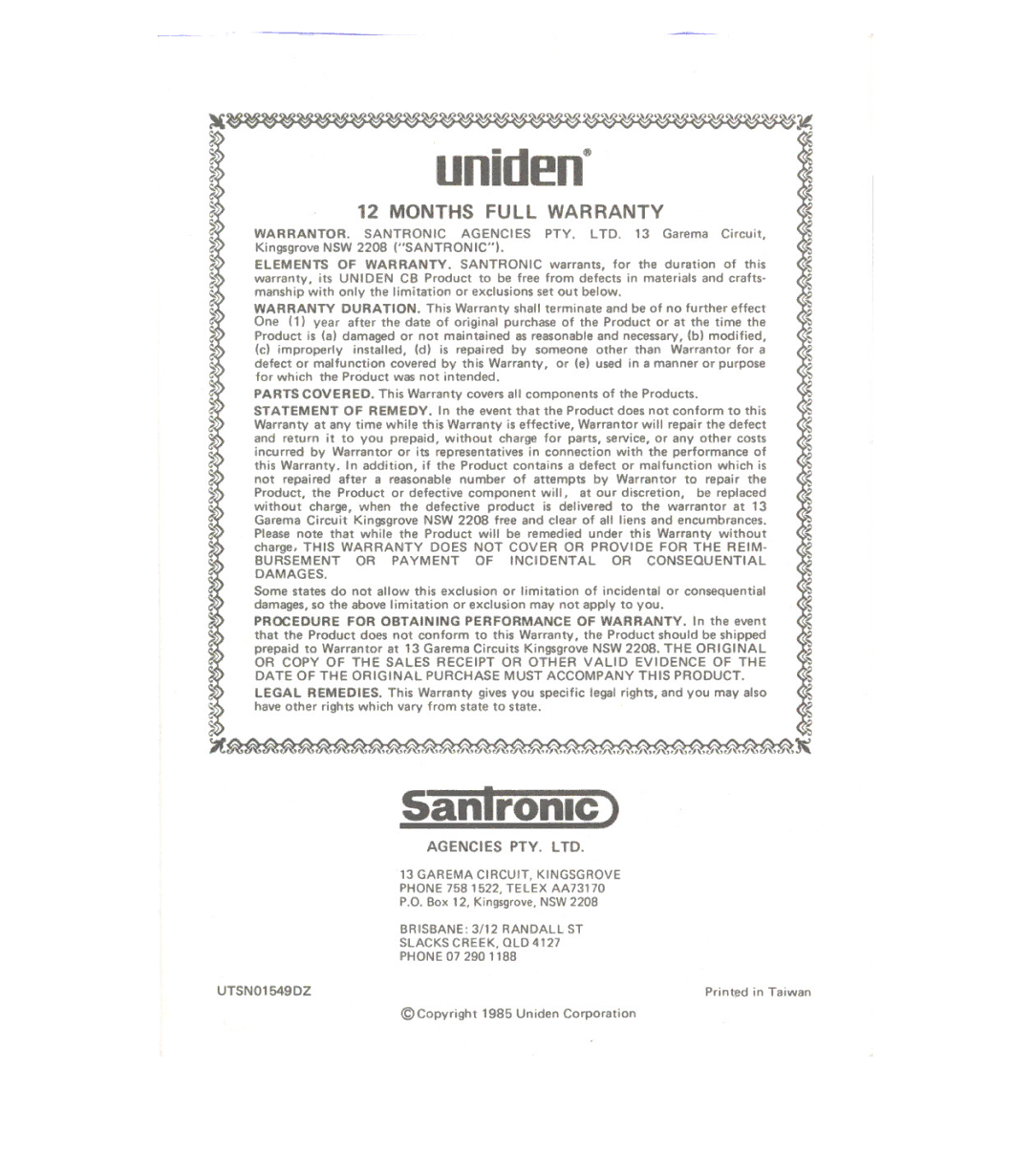 Uniden PC122AM/SSB owner manual Uniden@ 