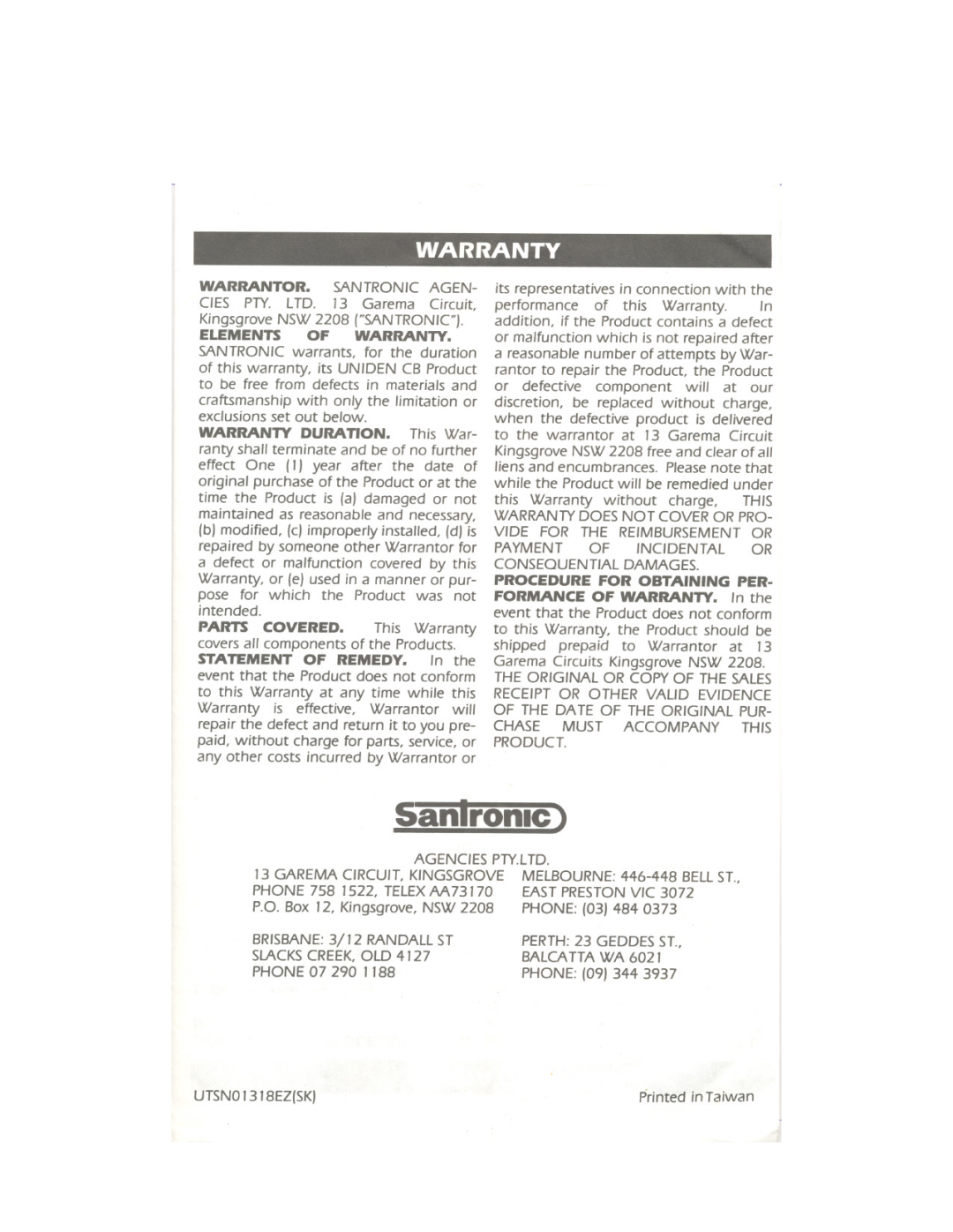 Uniden PC33X manual Warranty, §fanlronlc 