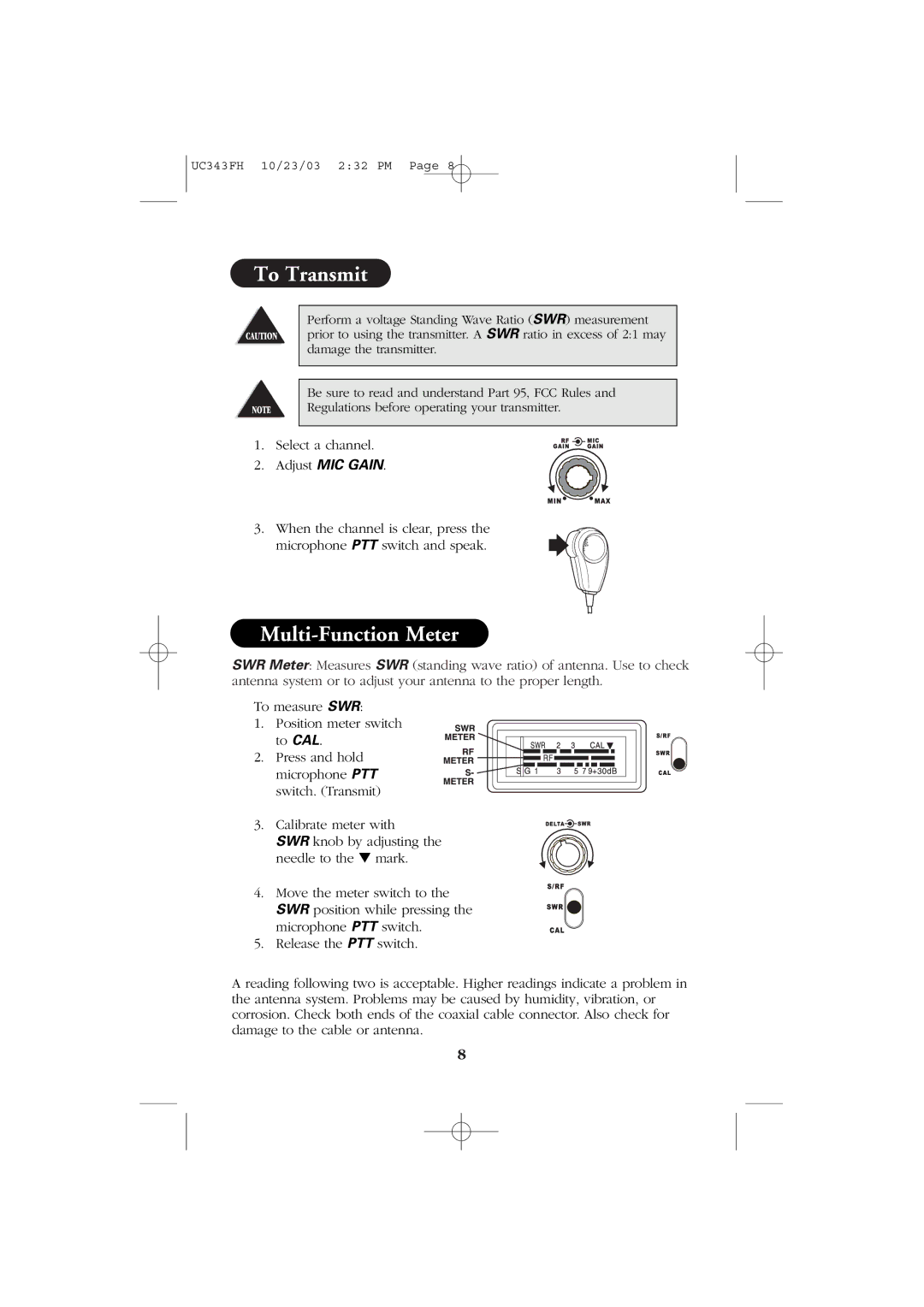 Uniden PC78 manual To Transmit, Multi-Function Meter 