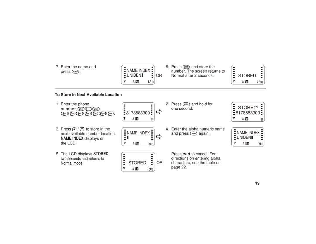Uniden PCD1087, PCD1080, PCD1086 manual Store#?, To Store in Next Available Location 