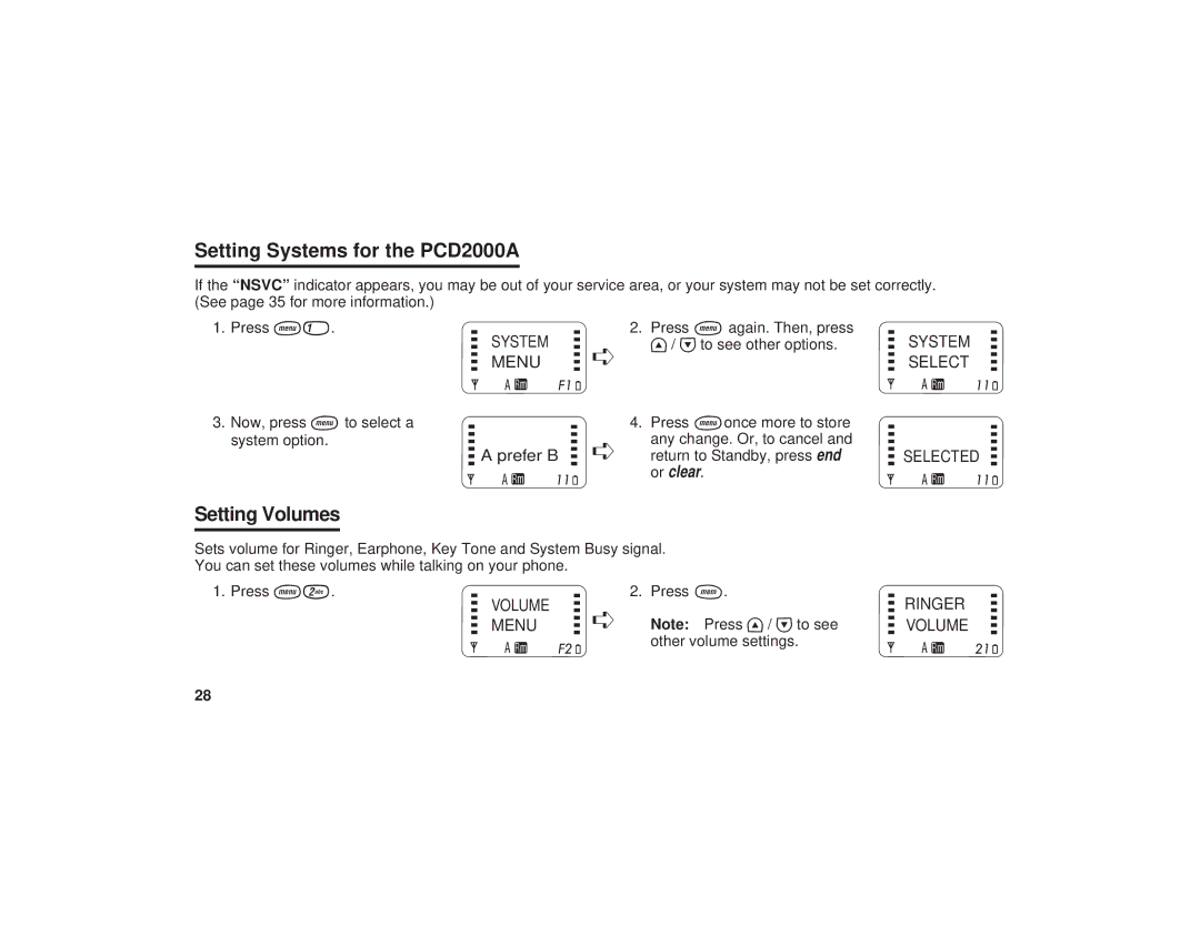 Uniden PCD1087, PCD1080, PCD1086 manual Setting Systems for the PCD2000A, Setting Volumes 