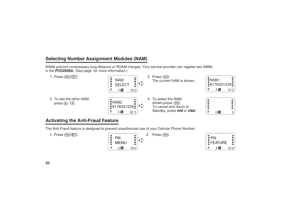 Uniden PCD1080, PCD1086, PCD1087 manual Selecting Number Assignment Modules NAM, Activating the Anti-Fraud Feature 