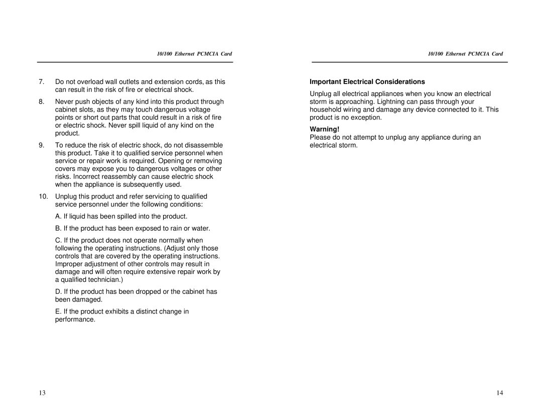 Uniden PCN300 specifications Important Electrical Considerations 