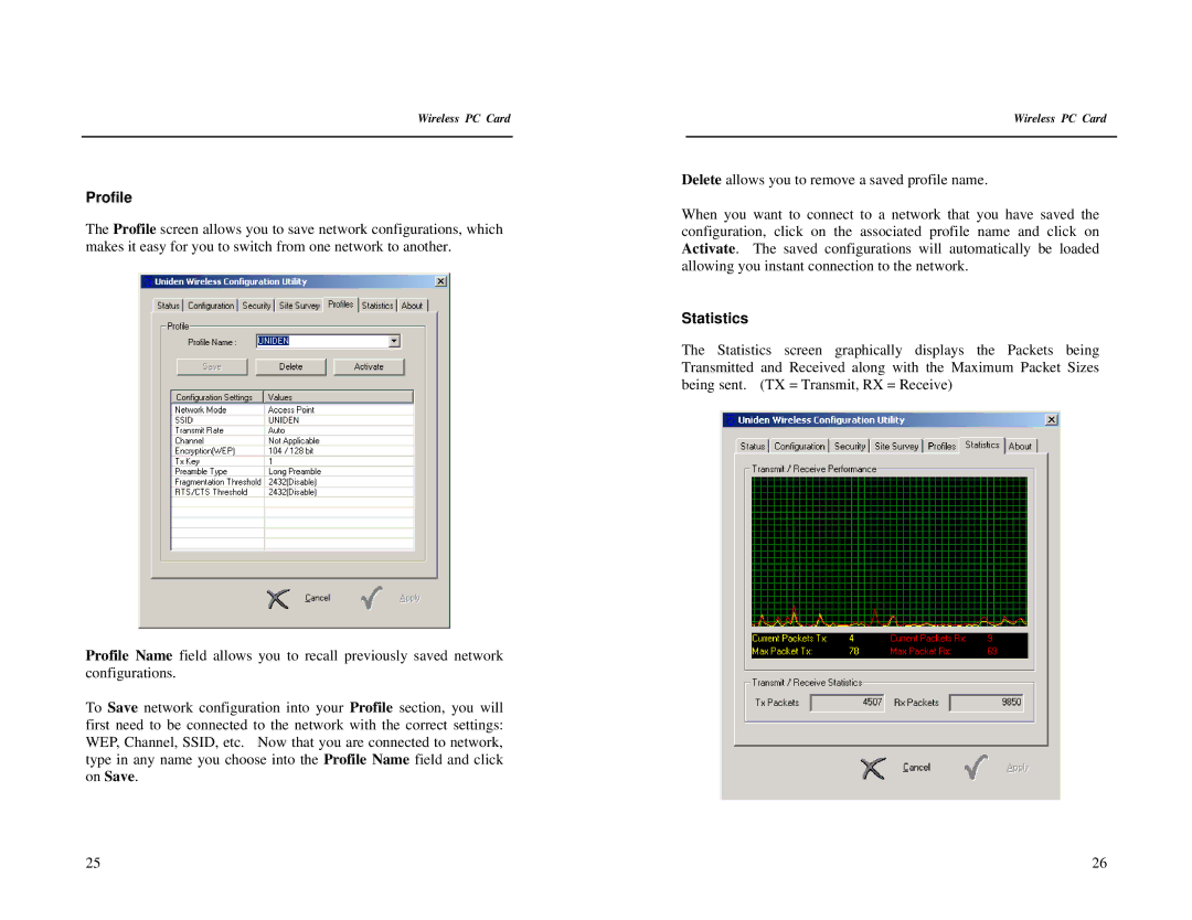 Uniden PCW300 specifications Profile, Statistics 