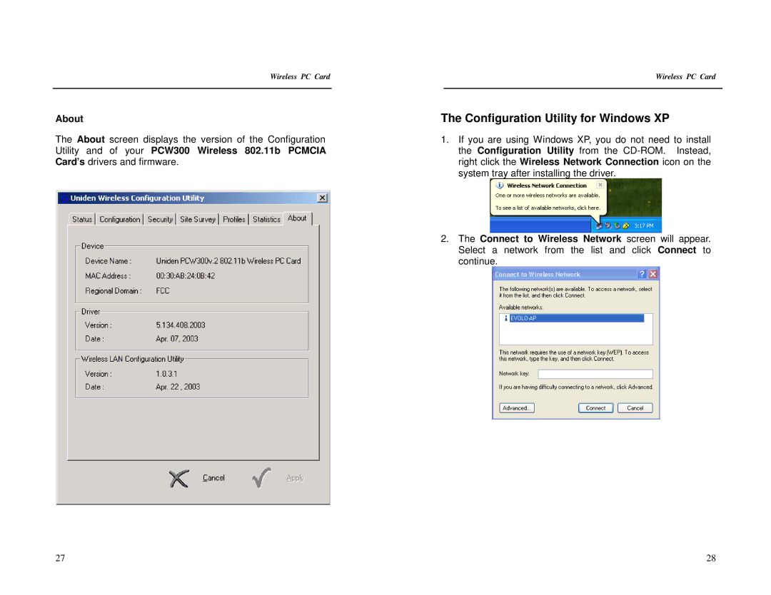 Uniden PCW300 specifications Configuration Utility for Windows XP, About 