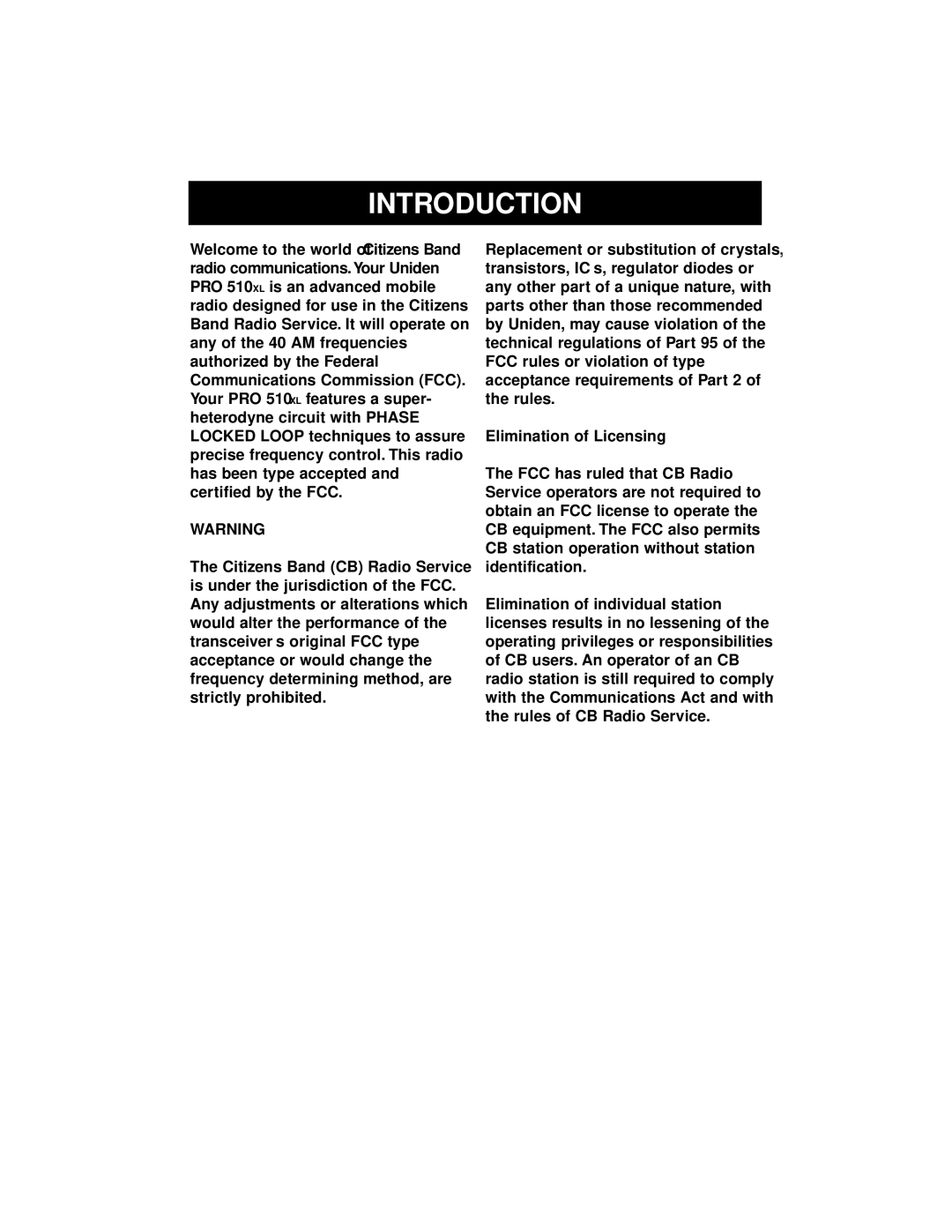 Uniden PRO 510XL manual Introduction, Elimination of Licensing 