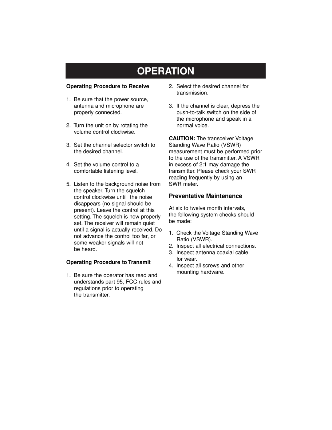 Uniden PRO 510XL manual Operation, Preventative Maintenance 