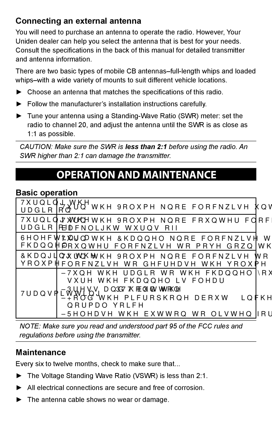 Uniden PRO 510XL manual Operation and Maintenance, Connecting an external antenna, Basic operation 