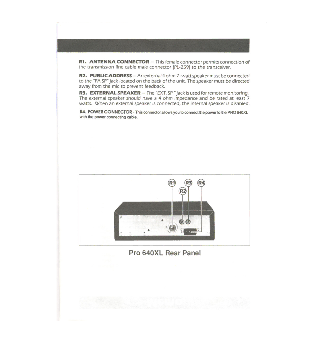 Uniden PRO 640XL owner manual Pro 640XL Rear Panel 