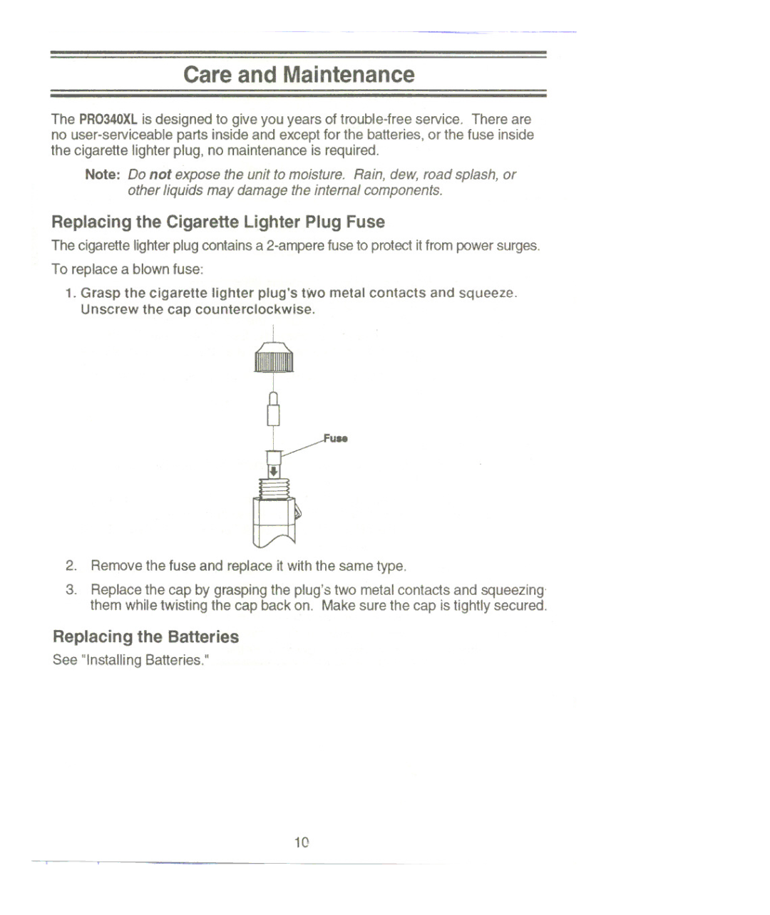 Uniden PRO340XL manual Care and Maintenance, Replacing the Batteries 