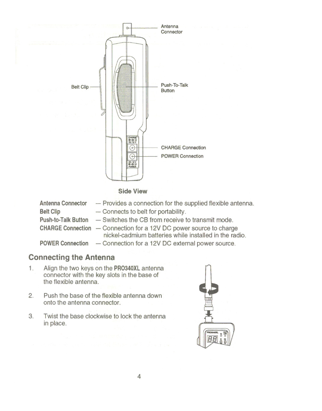 Uniden PRO340XL manual Connecting the Antenna 