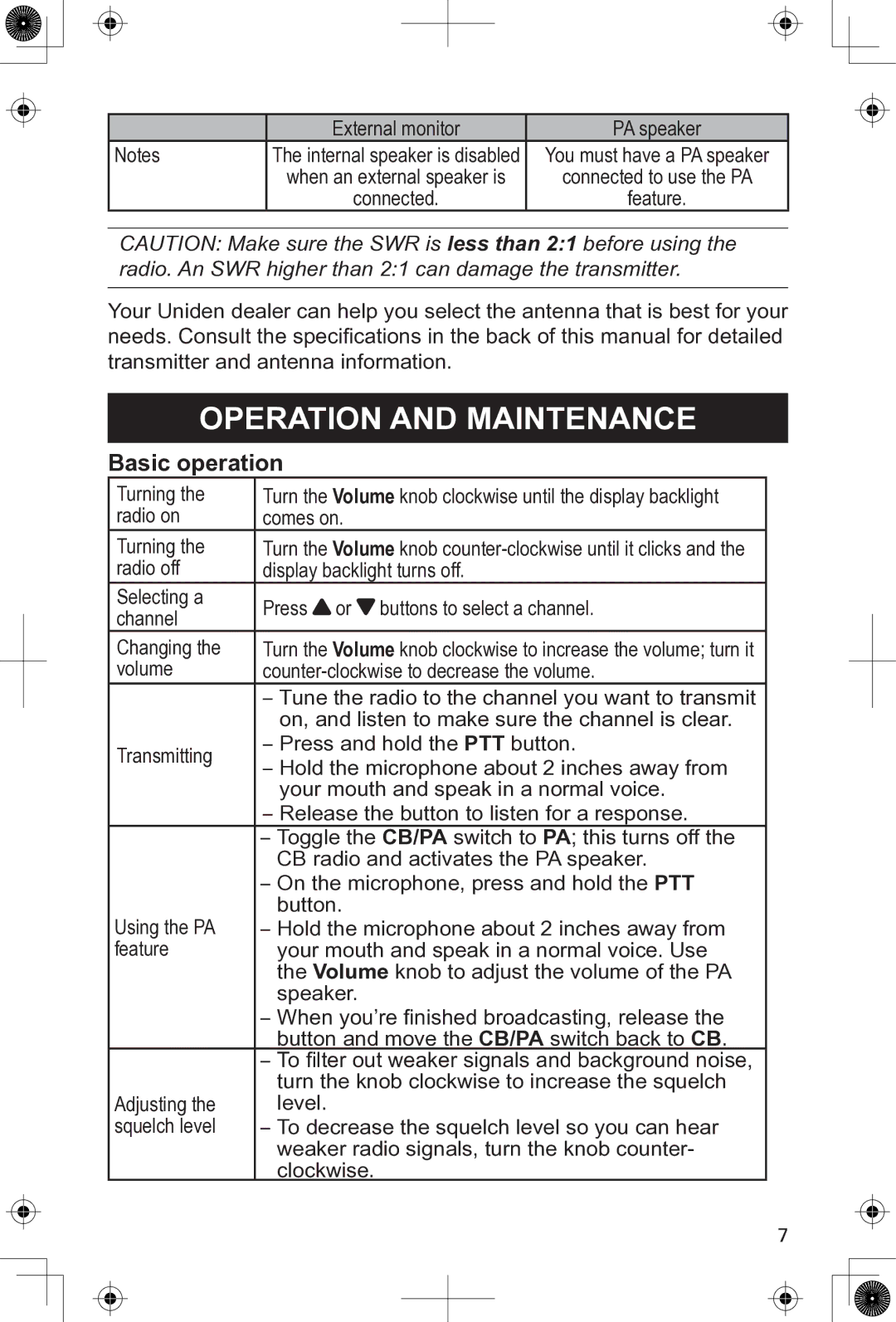 Uniden PRO505XL manual Operation and Maintenance, Basic operation 