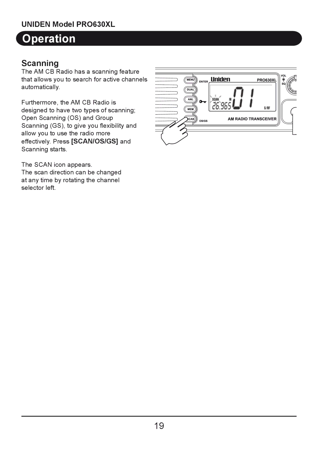 Uniden PRO630XL owner manual Scanning 