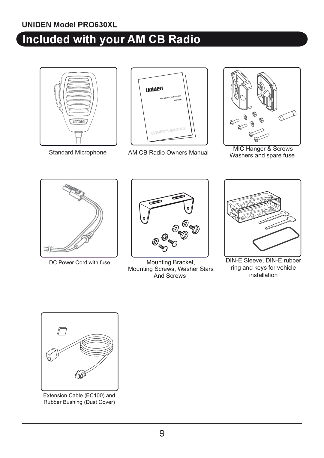 Uniden PRO630XL owner manual Included with your AM CB Radio 