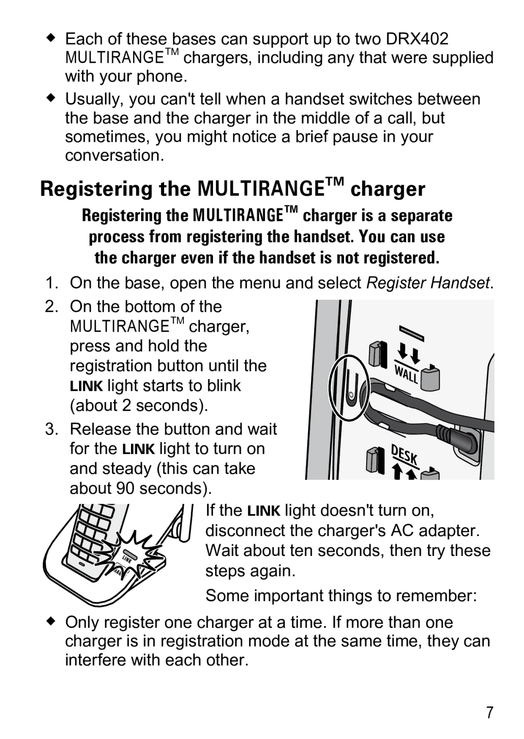 Uniden PS-0033 manual Registering the Multirangetm charger 