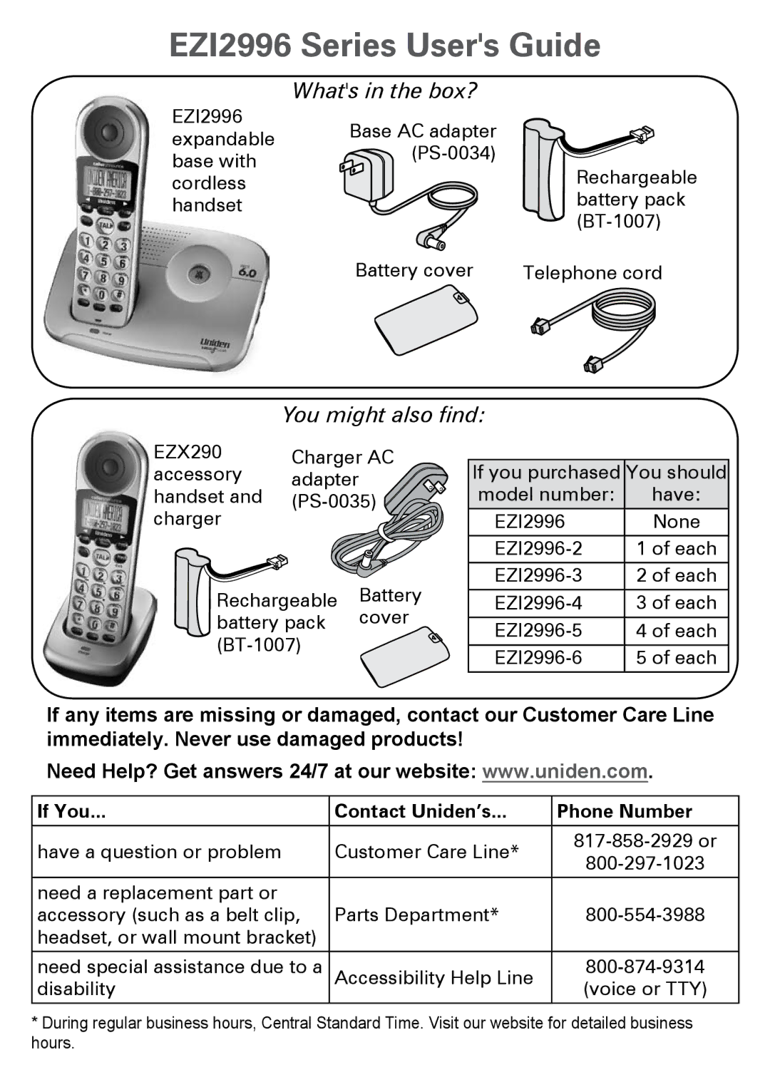 Uniden PS-0035 manual EZI2996 Series Users Guide, Whats in the box?, You might also find 