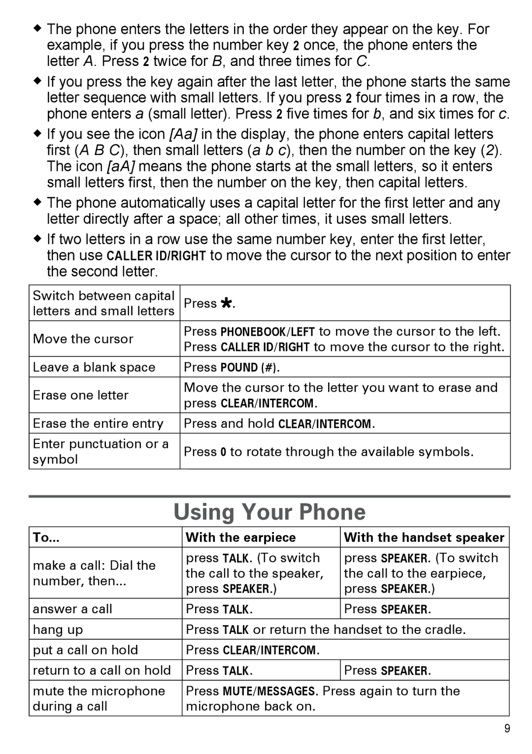 Uniden PS-0035 manual Using Your Phone, With the earpiece 