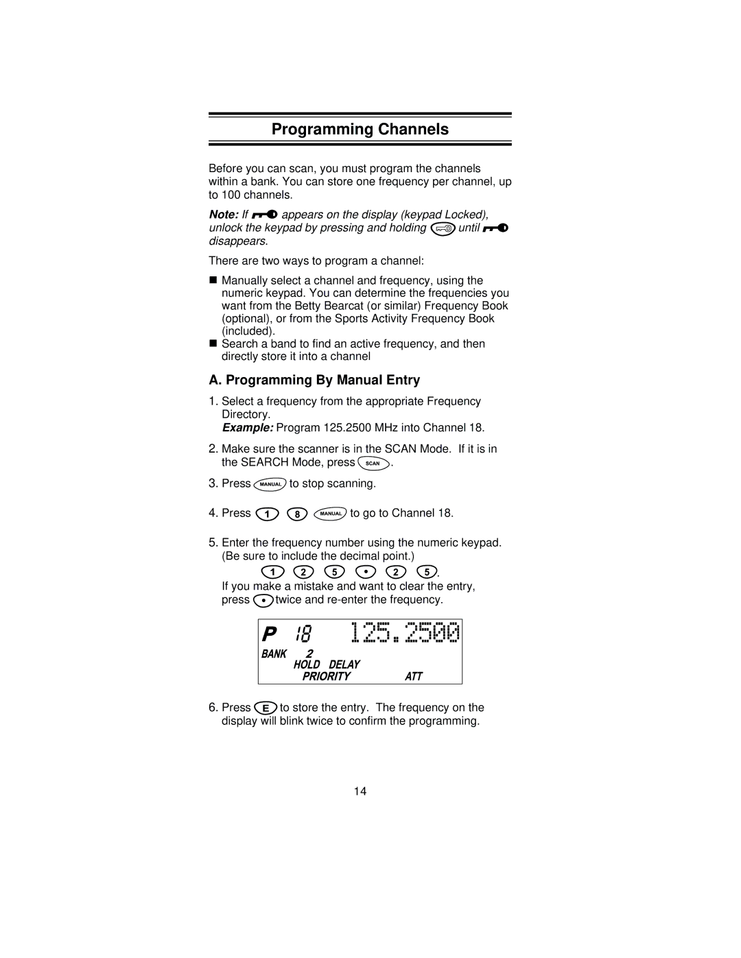 Uniden SC180 manual Programming Channels, Programming By Manual Entry 