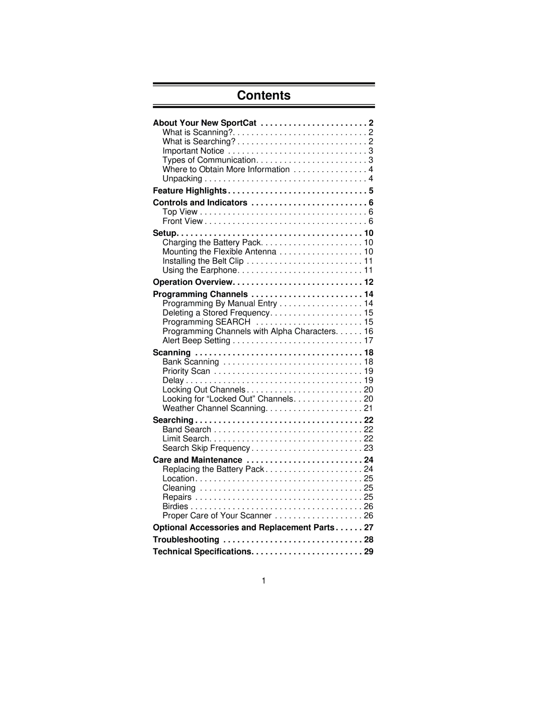 Uniden SC180 manual Contents 