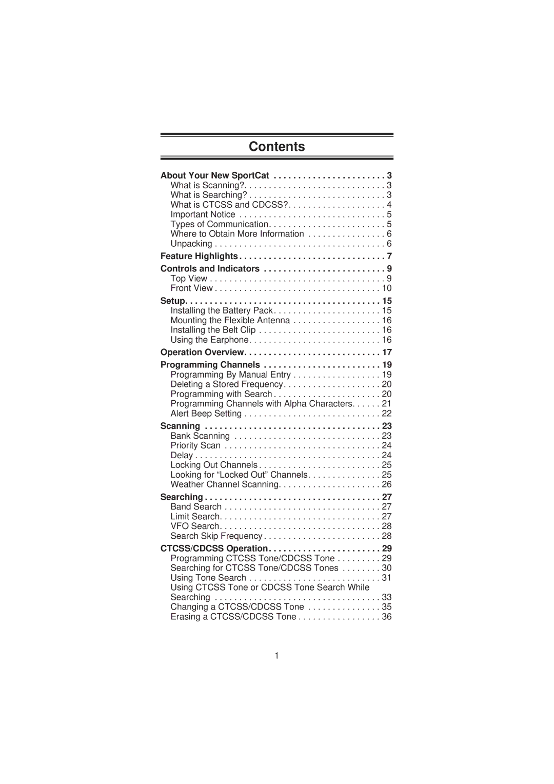 Uniden SC200 manual Contents 