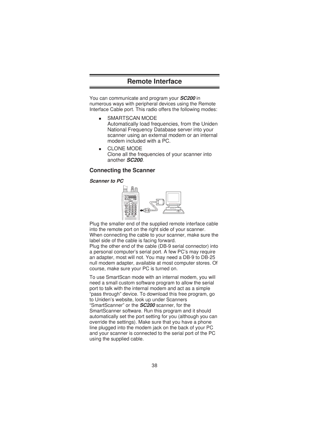 Uniden SC200 manual Remote Interface, Connecting the Scanner 