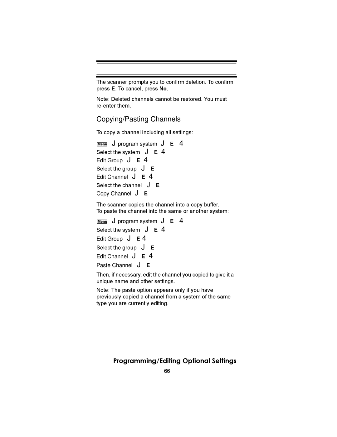 Uniden SC230 owner manual Copying/Pasting Channels 