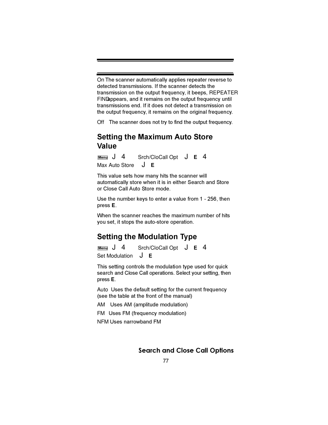 Uniden SC230 owner manual Setting the Maximum Auto Store Value, Setting the Modulation Type 