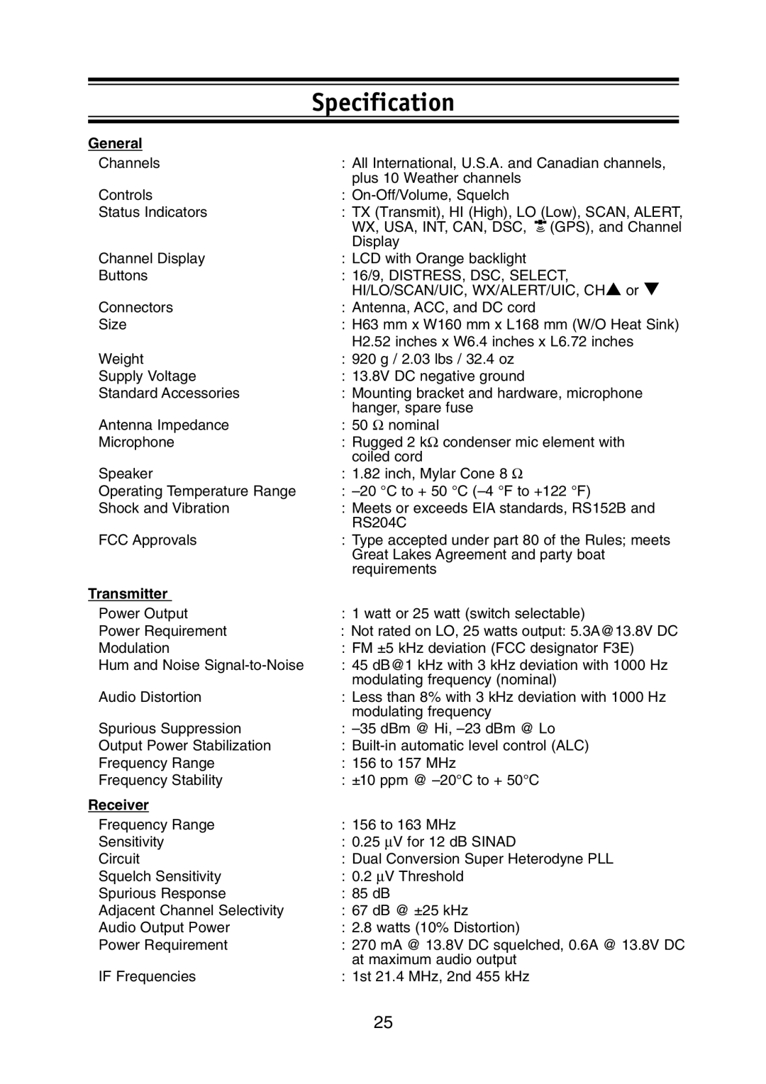 Uniden Solar DSC BK manual Specification, General 