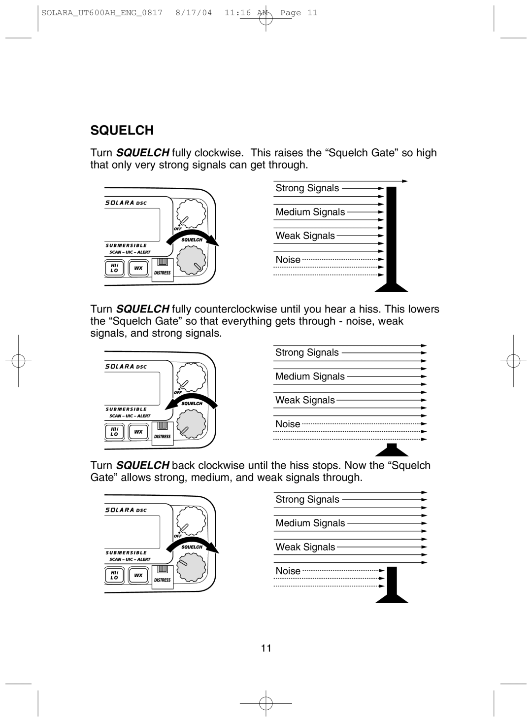 Uniden Solara DSC manual Squelch 