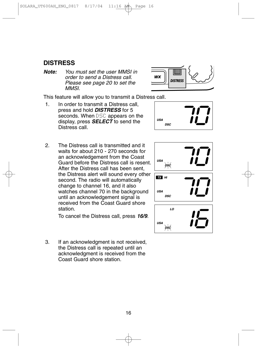 Uniden Solara DSC manual Distress 