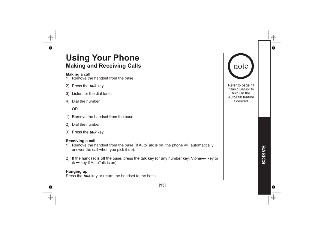 Uniden SS E15 owner manual Using Your Phone, Making and Receiving Calls 