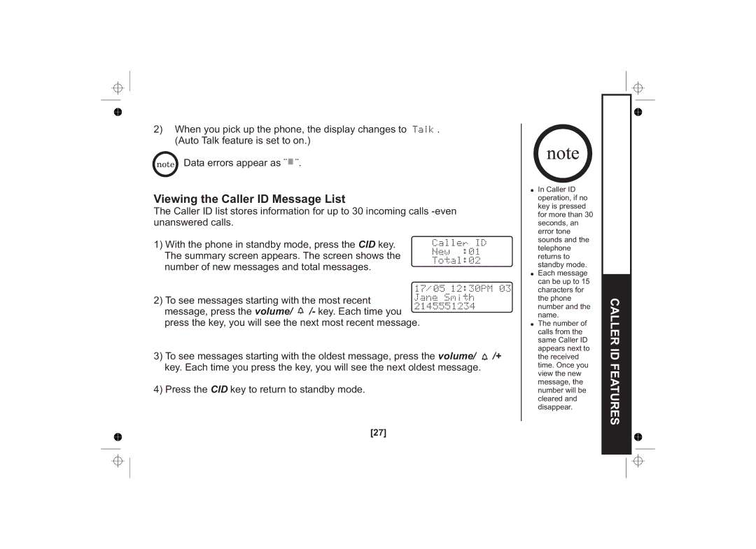 Uniden SS E15 owner manual Viewing the Caller ID Message List, Caller ID Features 