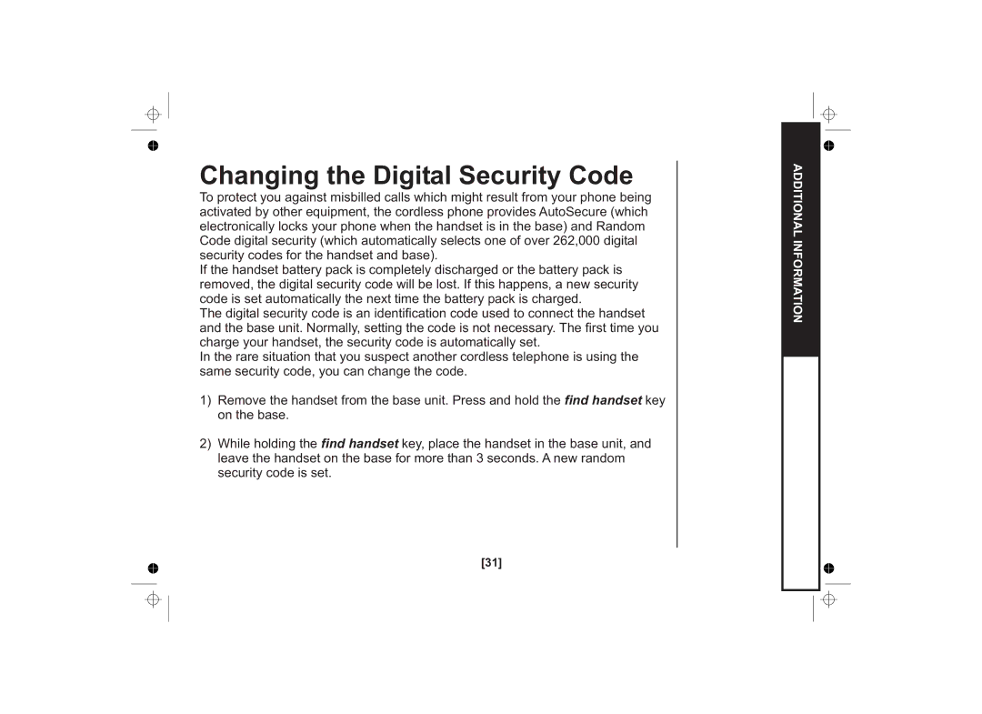 Uniden SS E15 owner manual Changing the Digital Security Code 