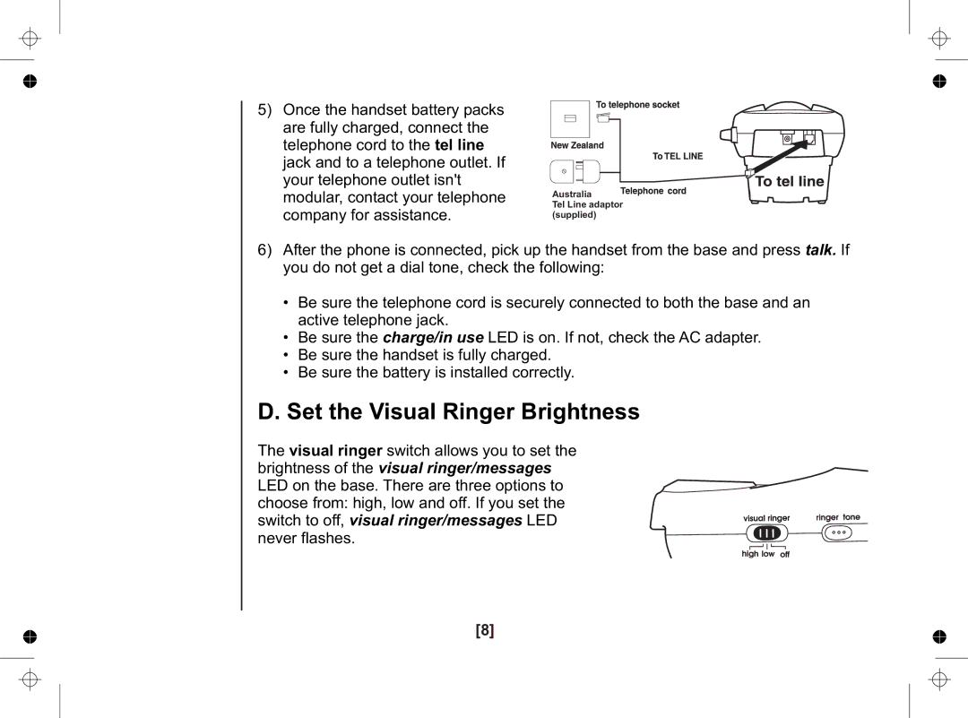 Uniden SS E15+1 owner manual Set the Visual Ringer Brightness 