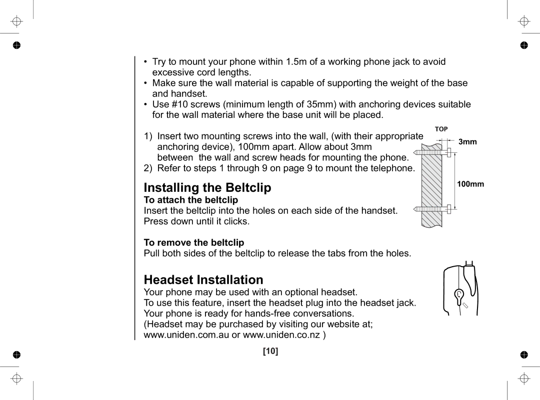 Uniden SS E15+1 owner manual Installing the Beltclip, Headset Installation, To attach the beltclip, To remove the beltclip 