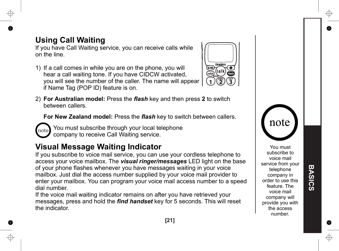 Uniden SS E15+1 owner manual Using Call Waiting, Visual Message Waiting Indicator 