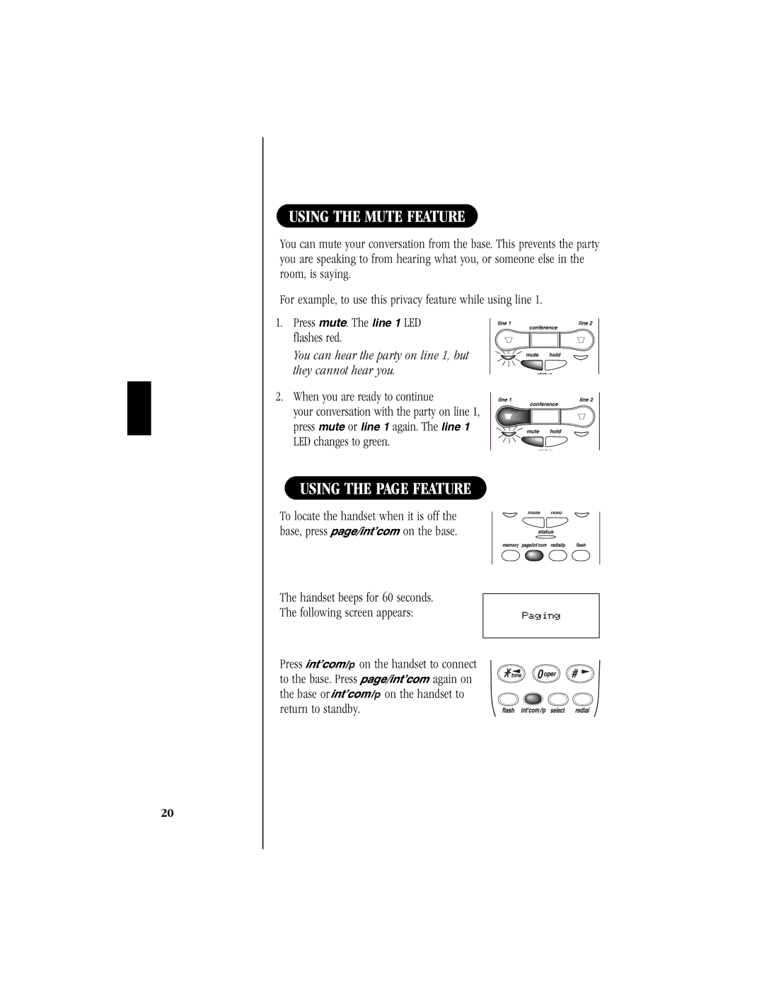 Uniden T H E E X S 9 9 6 6 manual Using the Mute Feature, Using the page Feature 