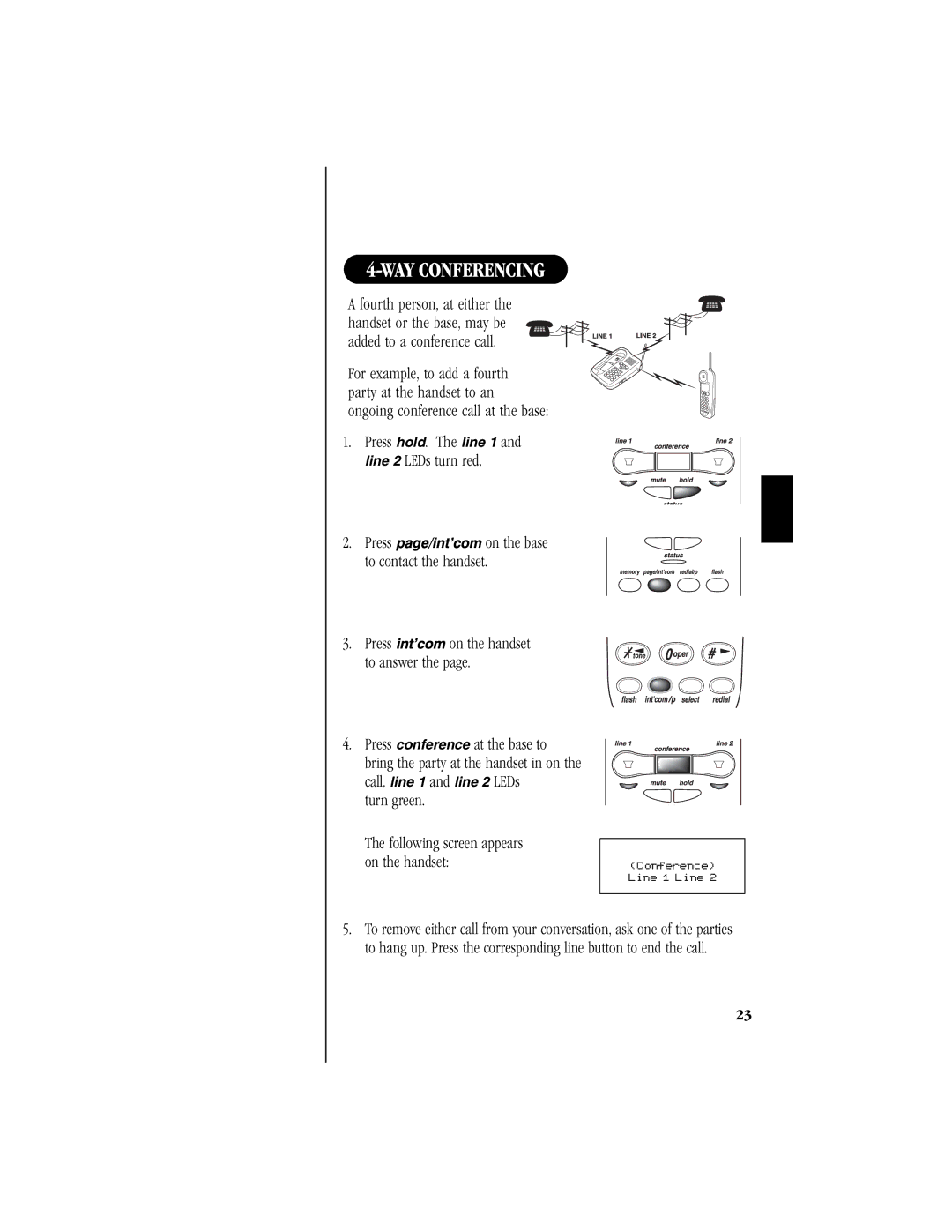 Uniden T H E E X S 9 9 6 6 manual Press on the handset to answer 