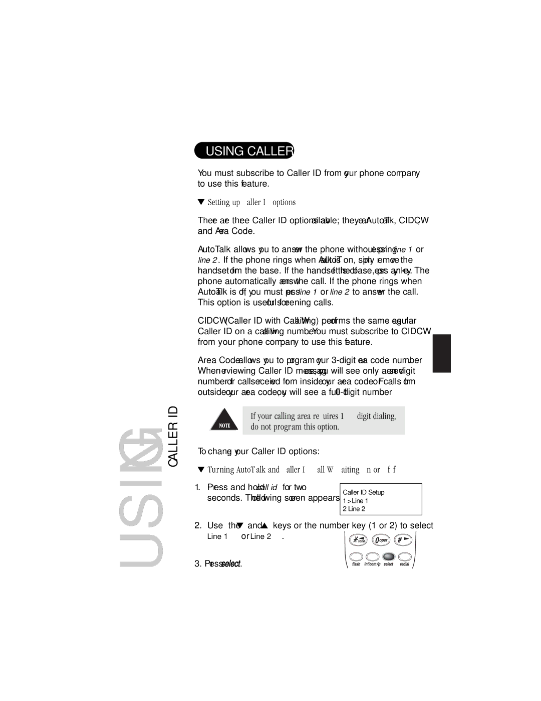 Uniden T H E E X S 9 9 6 6 manual Using Caller ID, Setting up Caller ID options 