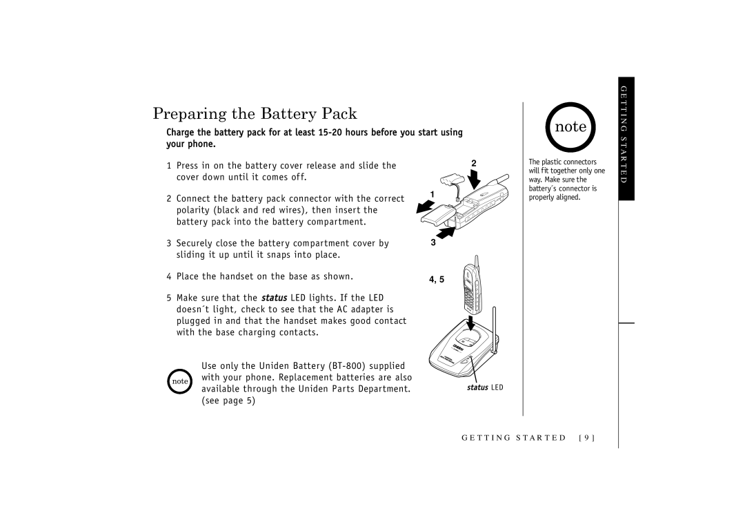 Uniden T R U 346 owner manual Preparing the Battery Pack, See 