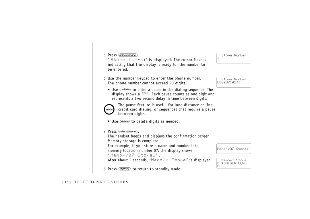 Uniden T R U 346 owner manual Memory07 Stored 