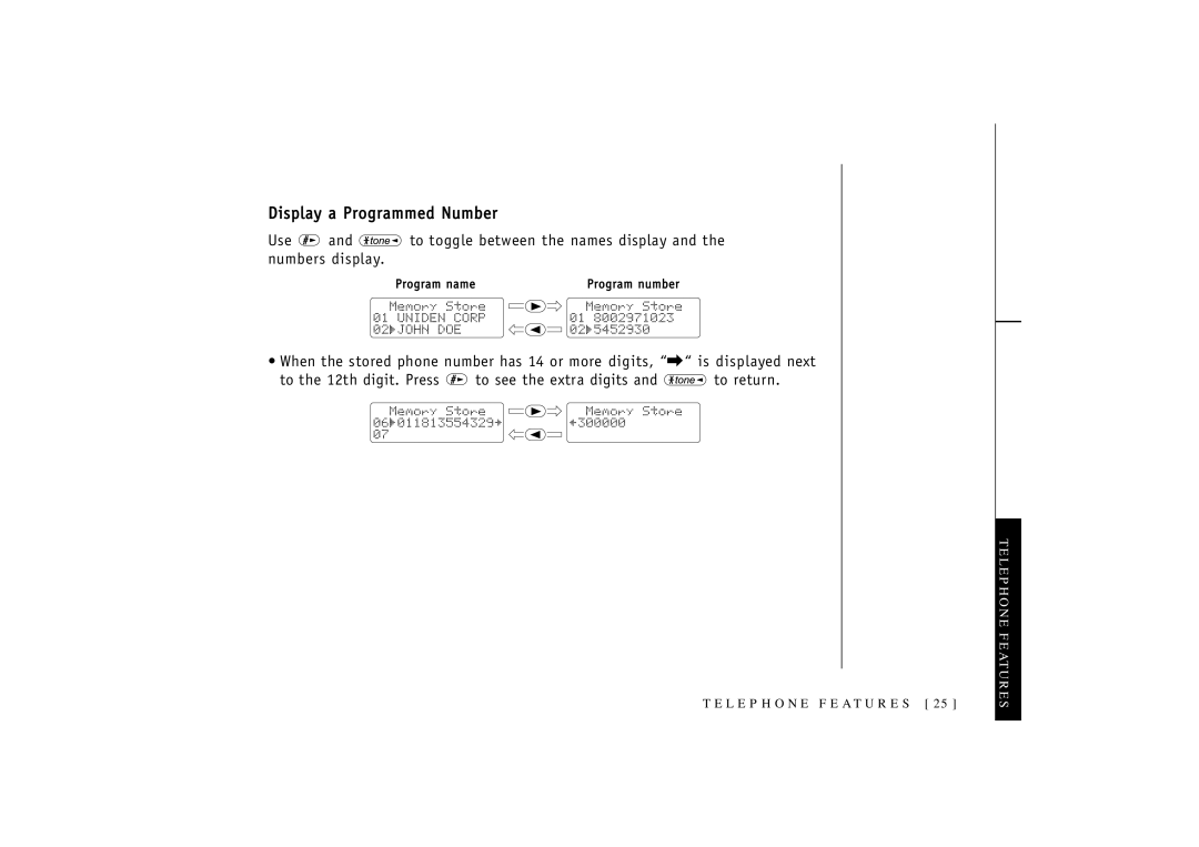 Uniden T R U 346 owner manual Display a Programmed Number 