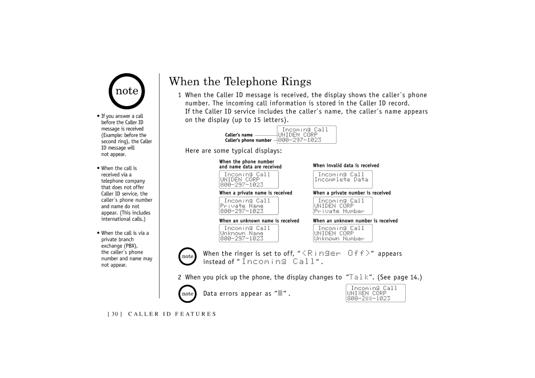 Uniden T R U 346 owner manual When the Telephone Rings, Not appear 