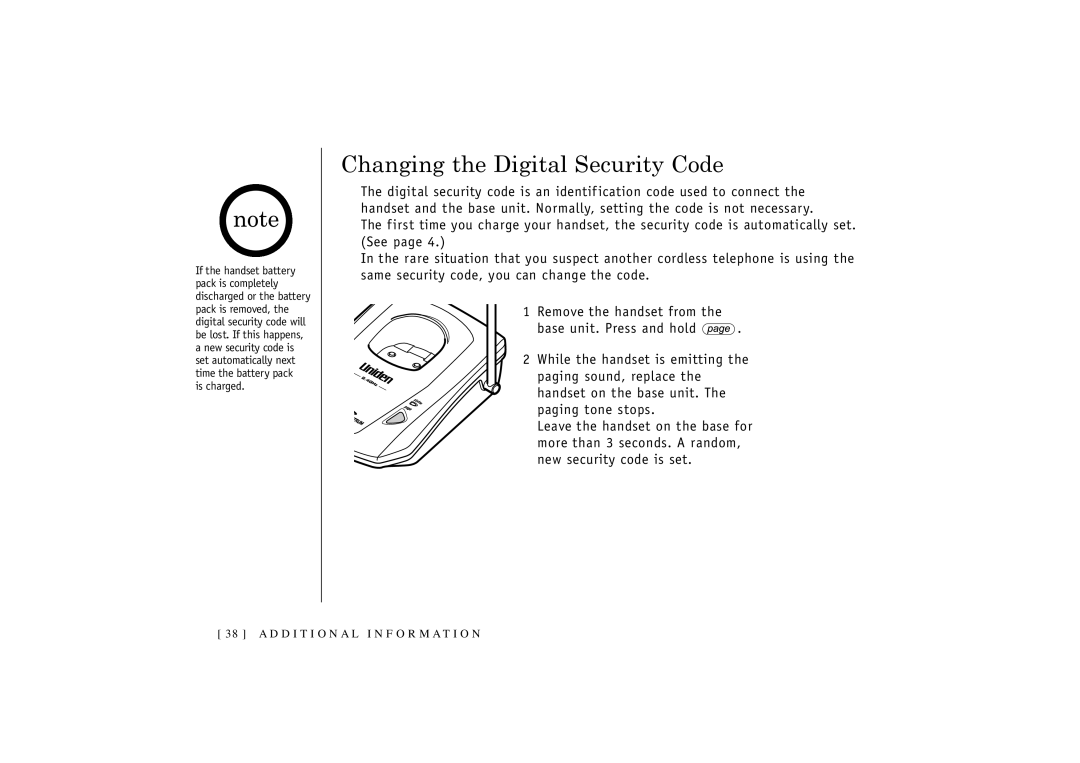 Uniden T R U 346 owner manual Changing the Digital Security Code 
