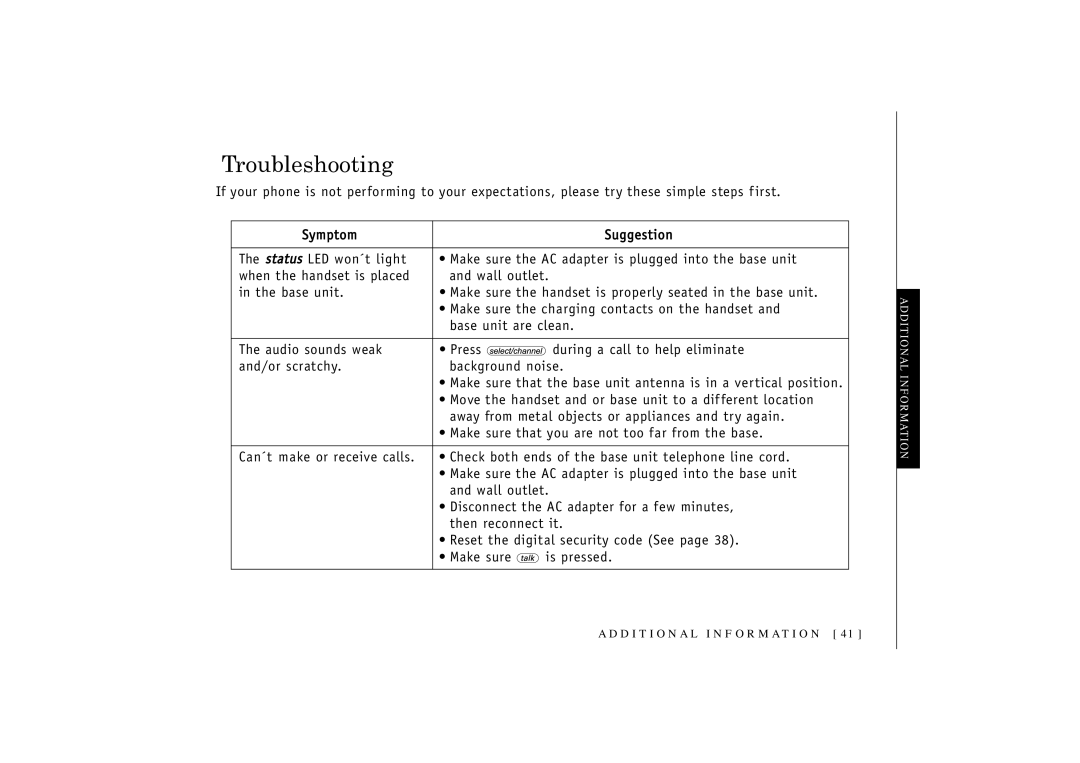 Uniden T R U 346 owner manual Troubleshooting 