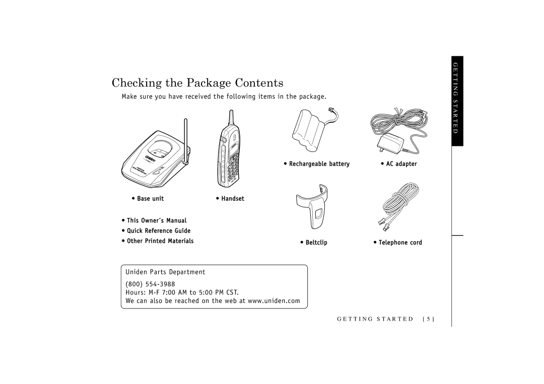 Uniden T R U 346 owner manual Checking the Package Contents 